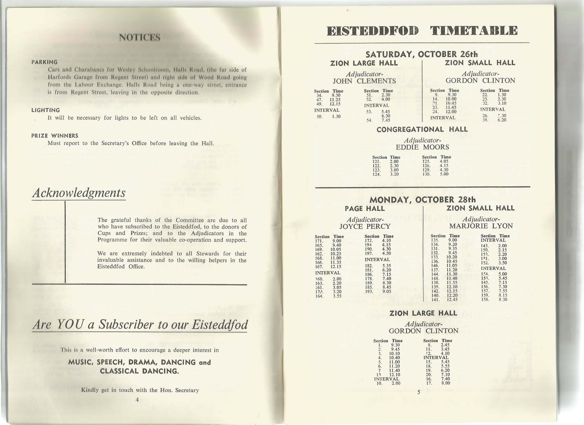 Inside of the 1963 Kingswood and District Eisteddfod programme.
